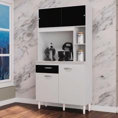 Armário Para Cozinha Ambiente Kit Duda 90 Cm Branco Preto - Poquema