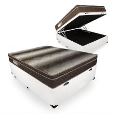 Cama Box Com Baú Casal + Colchão De Espuma D28 - Ortobom - Light Ortopédico 138x188x67cm Branco