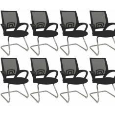 Kit 8 Cadeiras para Escritório Interlocutor Visitante Preto