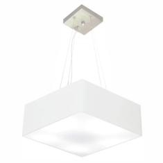 Lustre Pendente Quadrado Vivare Md-4194 Cúpula Em Tecido 12/40x40cm - Bivolt Branco 127/220v