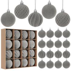 Artmag Conjunto de 16 peças de bolas de Natal de veludo para pendurar, bolas de árvore de Natal flocadas de plástico à prova de estilhaçamento, decorações de Natal, festivais, decoração de festa de