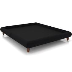 Cama Casal Queen Base Box Pés De Madeira 176cm Otto P05 Veludo Preto- 