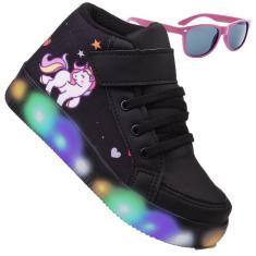Tenis Infantil De Led Botinha Unicornio Meninas Feminino + Oculos-Feminino