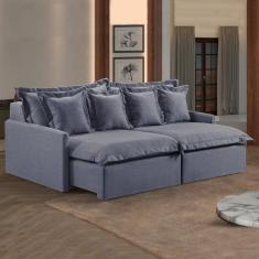 Sofá 3 Lugares Retrátil 214Cm Com Almofadas M145 Martins Estofados Linho/Cinza Escuro