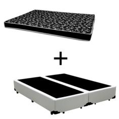 Cama Box Queen 158 Tecido Sintético Branco Com Colchão Hamburgo Bello Box - 100% Espuma - D28 Preto 54x158x198