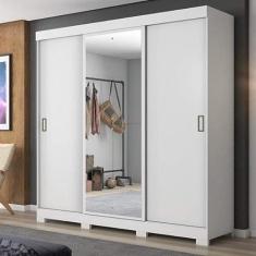 Guarda Roupa Casal 2 Espelhos 3 Portas de Correr 4 Gavetas Notável Móveis Branco New