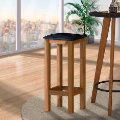 Banqueta De Madeira Alta Marrom Assento Estofado Corino Preto Nemargi