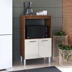 Balcão de Cozinha Modulado para Forno e Microondas Fidelitá Verona 65cm 2 Portas Noce/Off-White