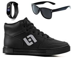 Tenis Infantil Meninos Botinha Cano Alto Escolar Casual Basico + Oculos Relogio