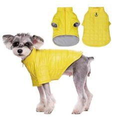 Casaco quente de inverno para cães pequenos, colete de lã resistente à água, macacão de neve acolchoado à prova de chuva de gola alta, roupas leves para cães à prova de vento com zíper e anel D, jaqueta puffer para cachorro