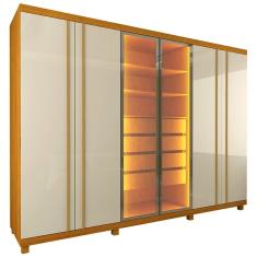 Guarda Roupa Absolute New Casal 6 Portas 4 Gavetas com Vidro Reflecta e LED Gelius Cor Naturale Off White