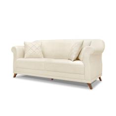 Sofá 3 Lugares Pé De Madeira Julieta 220 Cm Linho S04 - D`rossi Cor Natural