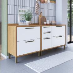 Cozinha Compacta 200cm 2 Peças 3 Portas Basculantes e 3 Gavetas 100% MDF Vicenza Espresso Móveis Amêndoa/Branco