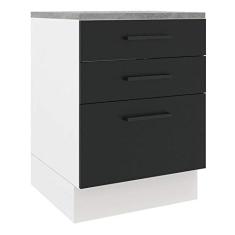 Balcão Madesa Agata 60 cm 3 Gavetas - Branco/preto