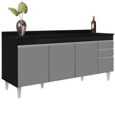 Balcão Gabinete 180cm com Tampo Dallas Preto/Cinza - Lumil - Lumil Móv