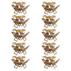Kit 10 Conjuntos de Mesa com 4 Cadeiras de Madeira Dobravel 70x70 Mel 