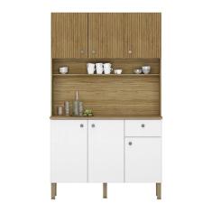 Armário De Cozinha Compacta 6 Portas E 1 Gaveta 111cm Veneza Ripado Freijó-supremo - Pallazio