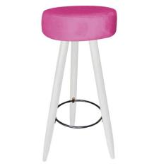 Kit 08 Banqueta Alta Flora Pés Palito em Madeira Branco para Bar Bistr