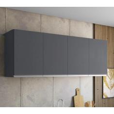 Armário de Cozinha Suspenso 160cm Andréia 4 Portas Cinza Ajl