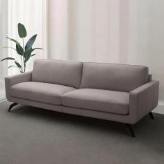 Sofá Decorativo Thalia 3 Lugares Sala De Estar 240cm Pés Em Aço Couro Avelã G88 - Gran Belo