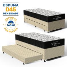 Cama Box com Colchao de Espuma D45 Ortobom Airtech 150 + Auxiliar de Espuma Unique Solteiro 88cm
