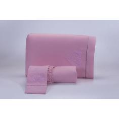 Jogo Lençol Casal Super King 3 Peças Rose 200 Fios Algodão - Thais Enx