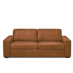 Sofá Decorativo Agatha 3 Lugares Sala De Estar 235cm Pés Em Madeira Couro Conhaque G88 - Gran Belo