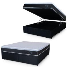Cama Box Baú Casal Colchão Com Molas Ensacadas City Pillow Top 138x188x64cm Hellen Preto/branco