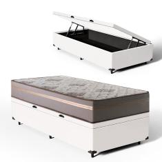 Cama Box Baú + Colchão de Solteiro D33 Millenium One Face 88x188x49cm Branco - Suporta até 120kg por pessoa
