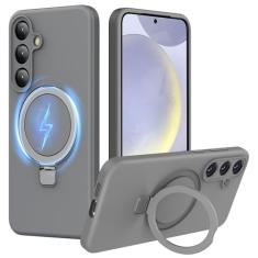 Jockvo Capa de telefone com suporte magnético invisível para Samsung Galaxy S24 Plus de 6,7 polegadas, silicone compatível com proteção total de câmera de grau militar Magsafe, capas de telefone para