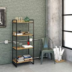 Estante Multiuso 4 Prateleiras 146x60cm Estilo Industrial, Compace, Kuadra, Carvalho/Est.Preta
