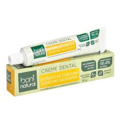 Creme Dental com Óleo Natural de Hortelã e Extrato de Cúrcuma, Vegano e Natural, Ação Anti-inflamatória, Sem Flúor, Sem Parabenos, Sem Triclosan, Amarelo, Boni Natural, 90g