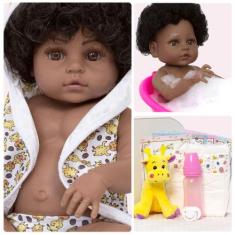 Boneca Reborn Cabelo Cacheado Roupão Girafinha Com Pelúcia - Cegonha R