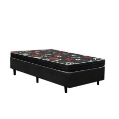 Cama Box Solteiro Colchão Espuma D23 Oriental Preto Ducci + Box Suede 