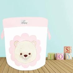 Cesto Organizador de Brinquedos Bordado Leoa Rosa - Tropical Baby