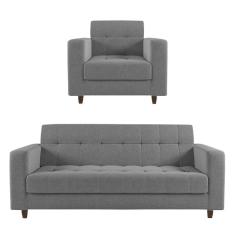 Kit 01 Sofá 03 Lugares E 01 Poltrona Arezzo Linho Grafite A26 Pés Chanfrado Tabaco - D`rossi