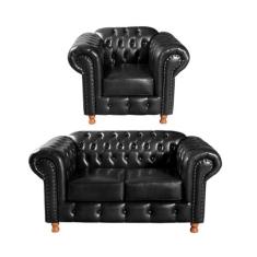 Conjunto Sofá 2 Lugares e Poltrona Luis Xv Chesterfield Vintage - BELL