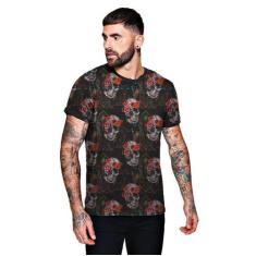 Camiseta Florida com Caveiras Floral Skull Masculina - Di Nuevo, GG, P