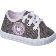 Tenis Sapatinho de Sola  Bebe Com cadarço Coração - HB Moda Kids e Adu