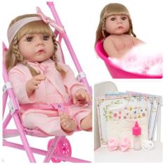 Bebe Reborn Abigail Corpo Silicone Pode Dar Banho + Carrinho - Cegonha
