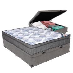 Cama Box Baú Bege Ortobom Colchão ISO Molas e Pillow Viúvo, Cinza