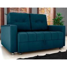 Sofá Cama 2 Lugares Duleek Veludo Maserati Azul - CasaH