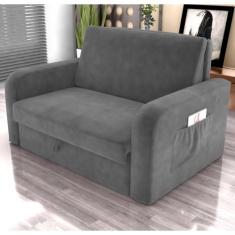 Sofá Cama com Baú 2 Lugares Harry Veludo Cinza - CasaH