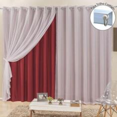 Cortina Para Trilho Comum Elegance 3,00M X 2,50M Vermelha Tecido Semi 