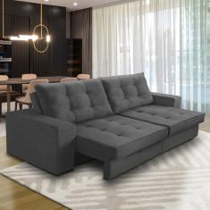 Sofá Retrátil e Reclinável 2 lugares 1,90m com Molas Marcela Suede Cinza Adonai Estofados