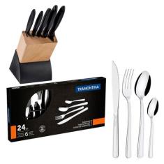 KIT - Faqueiro Plenus 6 Peças + 1 Faqueiro 24 Peças Buzios Inox - Tram