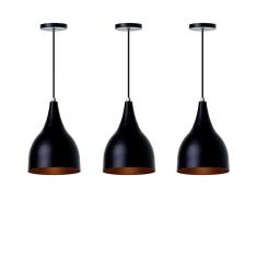 Kit 3 Lustre Pendente Gota Preto Alumínio Decorações