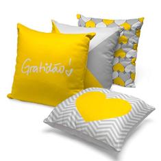 kit 4 capas de almofadas amarelo e cinza 40X40