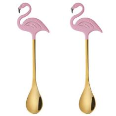 2 Peças Colher De Agitação De Flamingo Colher De Bistrô Colher De Mistura Longa Colheres Colher De Rosquinha Colher De Desenho Animado Aperitivo Comida Presentes Flamingo Colher