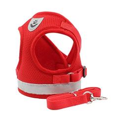 Peitoral para animais de estimação respirável ajustável com coleira, colete macio para gatos com design refletivo para caminhadas e escape, colete refletivo para cães/gatos com correia